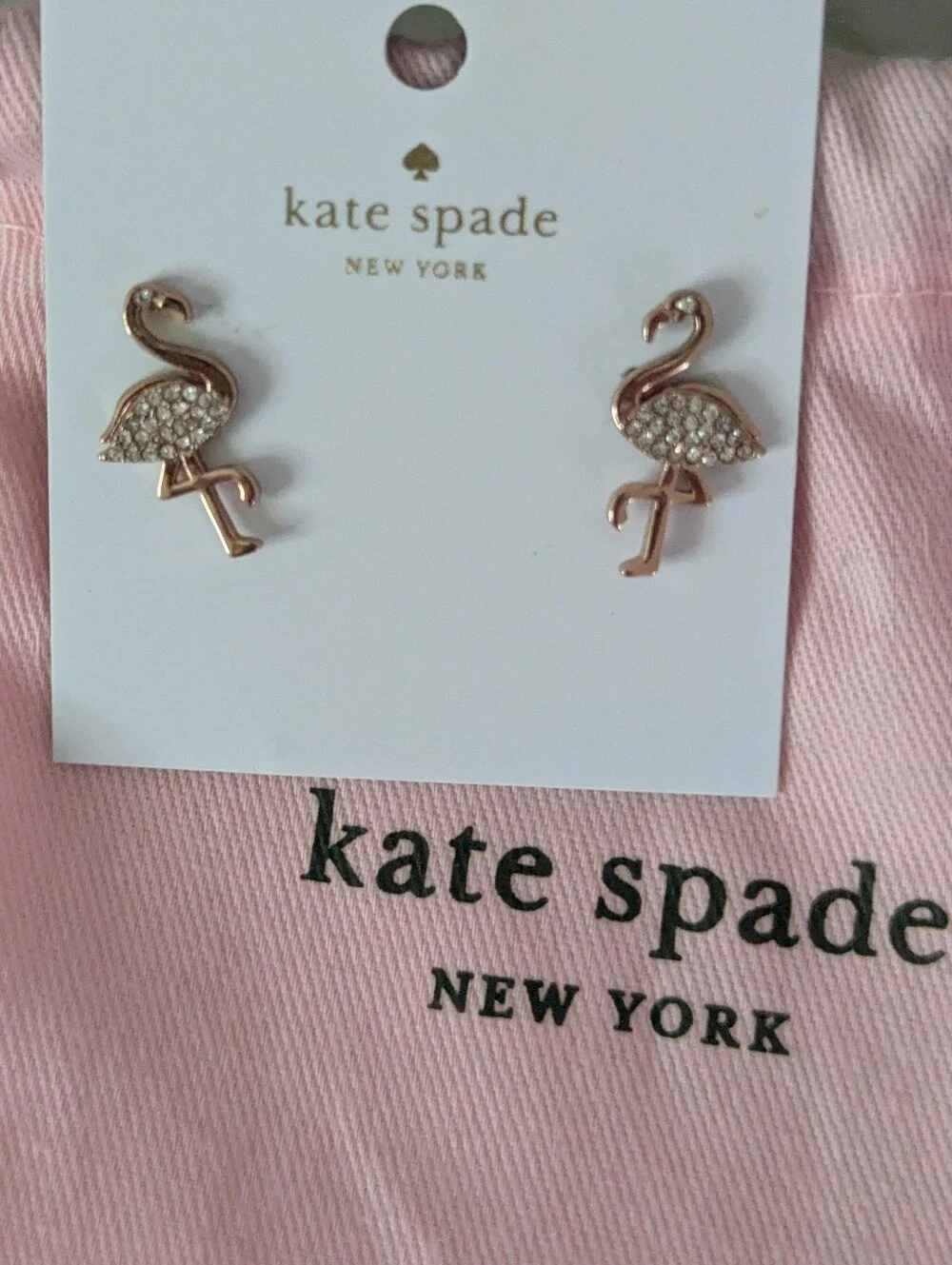 NWT kate spade By The Pool Rose Gold Pave 🦩 🦩 Flamingo Stud Earrings